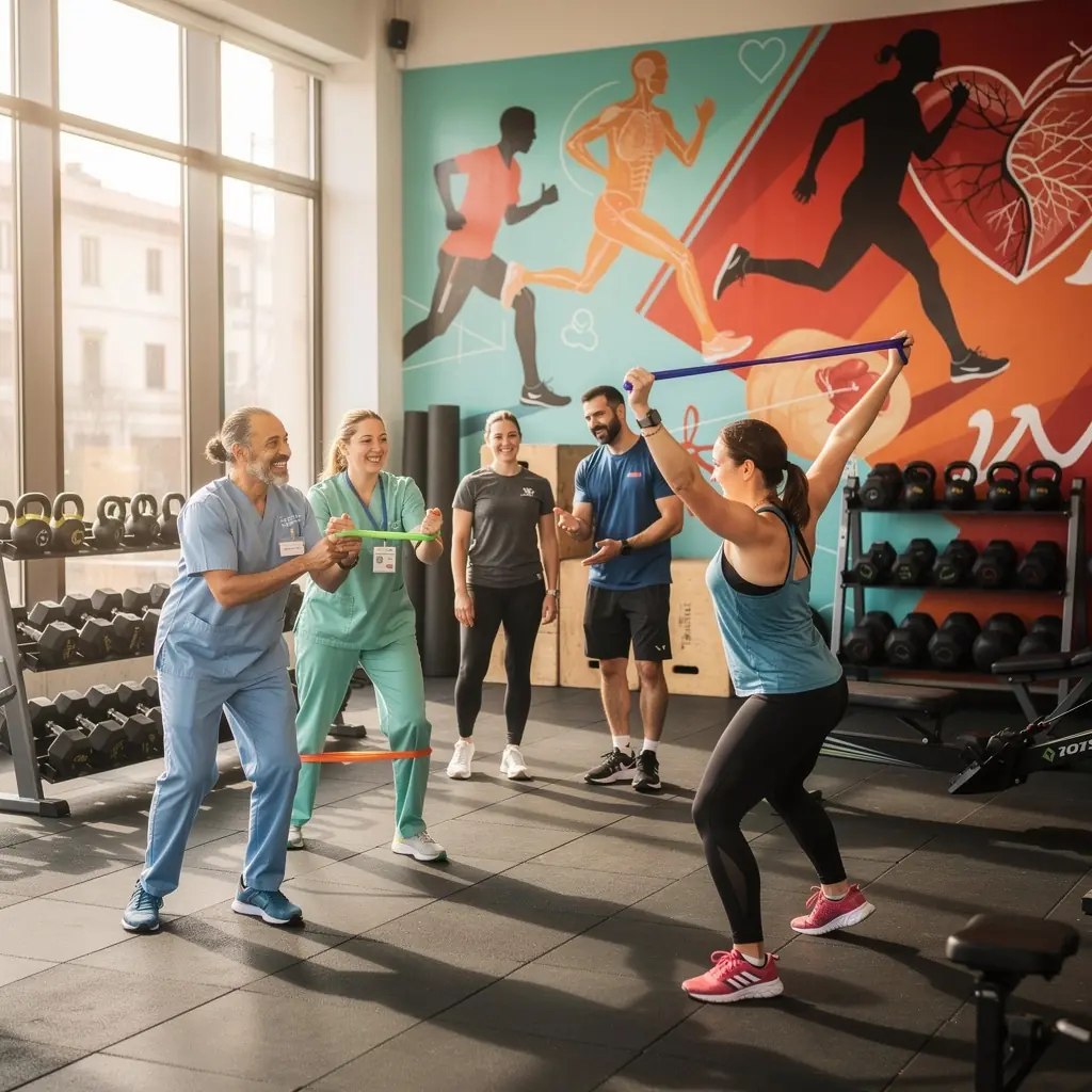 Momento di motivazione durante una lezione di fitness in gruppo.